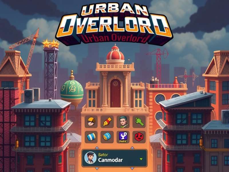 Urban Overlord Game Interface Urban Overlord Game Banner - Cityscape with strategic elements
