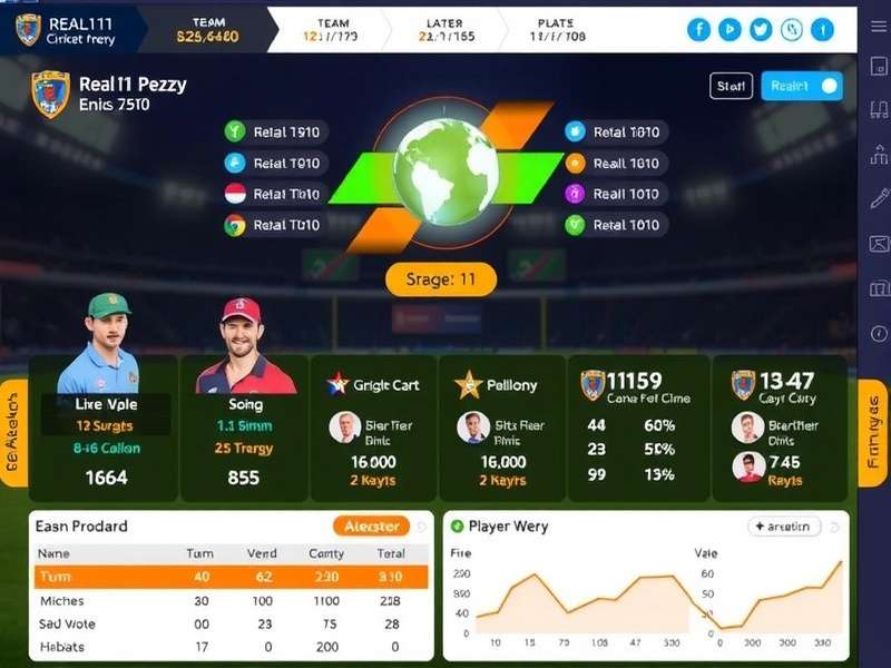 Real11 Cricket Frenzy Team Selection Screen Real11 Cricket Frenzy gameplay interface showing team selection