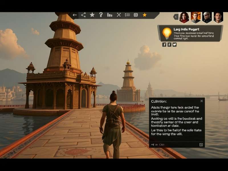 Exploration in Sacred Ground Wanderlust Sacred Ground Wanderlust gameplay showing character exploring ancient Indian temple