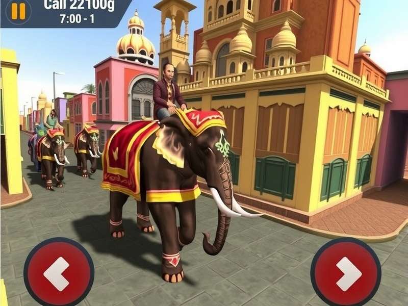 Elephant Trek Jaipur Adventure - Cultural Gaming Experience Elephant Trek Jaipur Adventure gameplay showing elephant riding through Jaipur streets