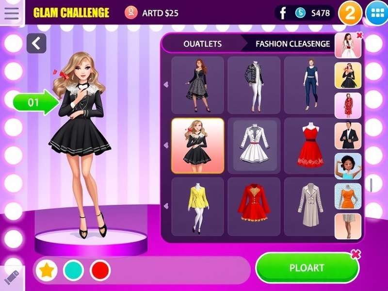 Glam Galore Fashion Challenge Interface Glam Galore fashion challenge with multiple outfit options