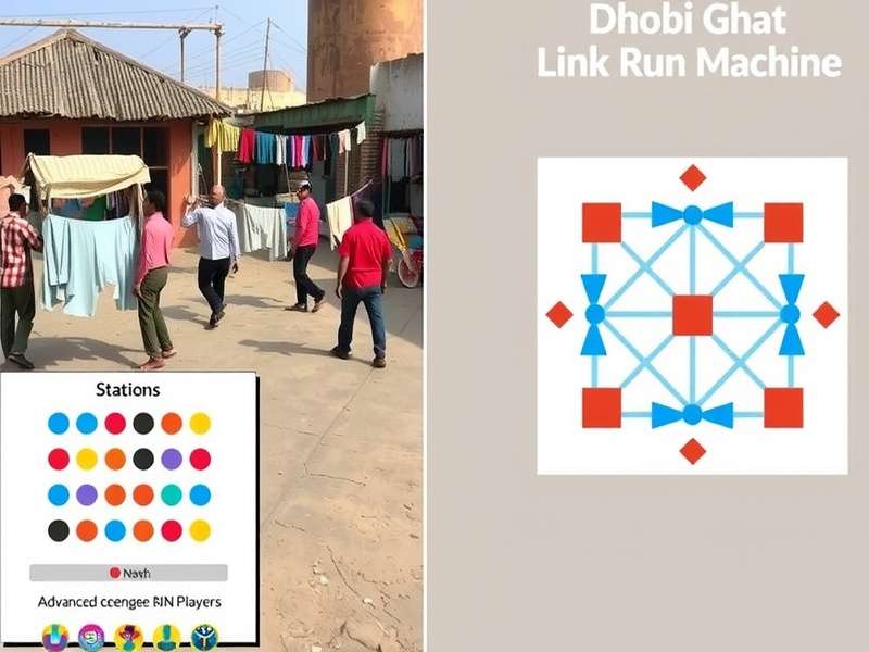 Traditional Dhobi Ghat Setting Traditional Dhobi Ghat environment showing clothes lines and workers