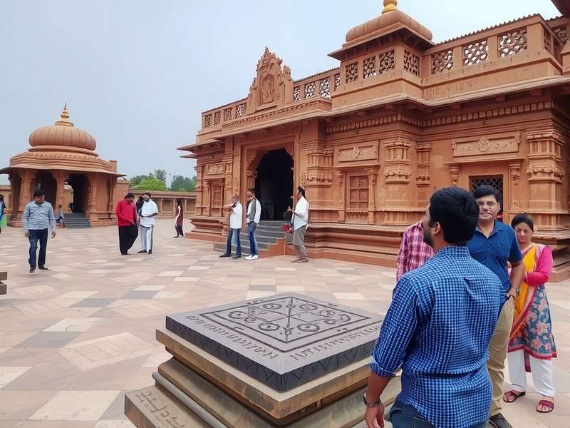 Modern visitors solving puzzles at Belur Temple