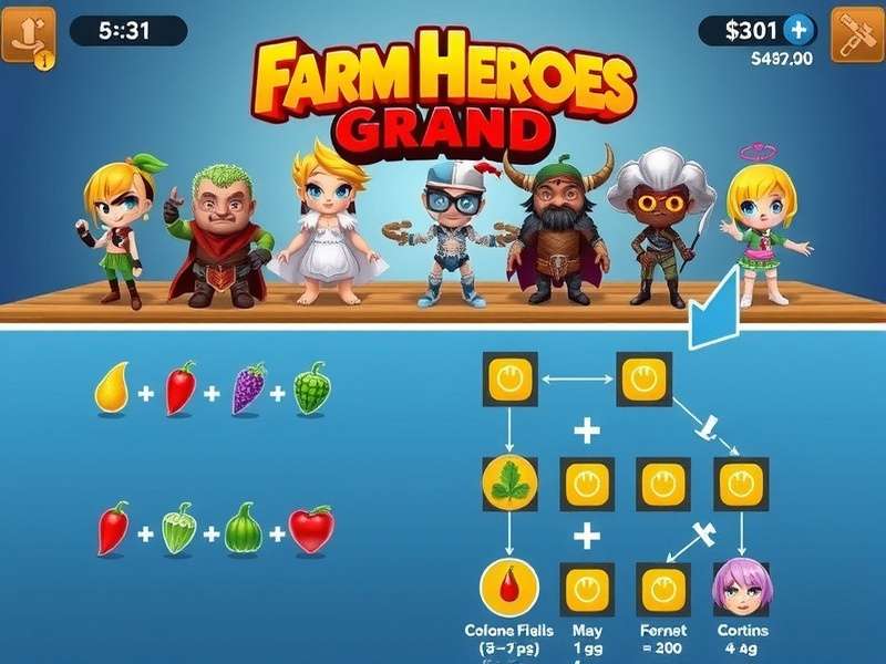 Farm Heroes Grand Colorful Gameplay Farm Heroes Grand gameplay screenshot showing colorful crops and characters