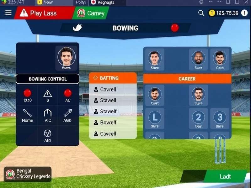Bengal Cricket Dynasty Legends Batting Interface Bengal Cricket Dynasty Legends gameplay screenshot showing batting interface