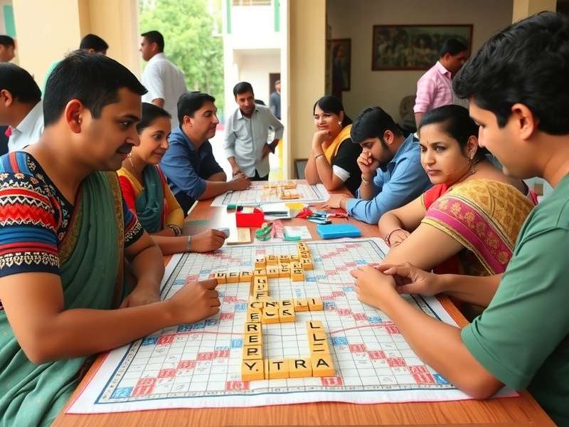 Scrabble Yatra Game Board Scrabble Yatra board game setup with Indian cultural elements