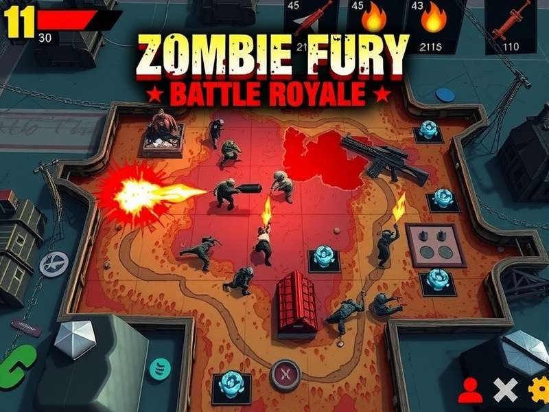 Game Map with Varied Environments Zombie Fury Battle Royale map showing different terrain types