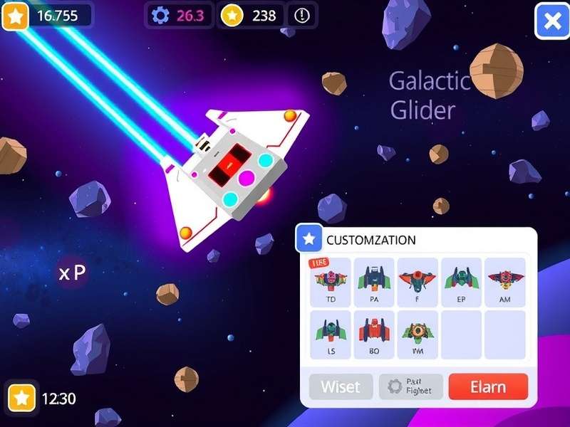 Extensive Spaceship Customization in Galactic Glider Galactic Glider customization screen showing various spaceship options