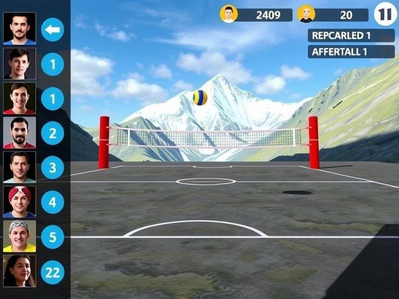 Himalayan Volley Masters - Mountain Court Gameplay Himalayan Volley Masters gameplay screenshot showing mountain volleyball court