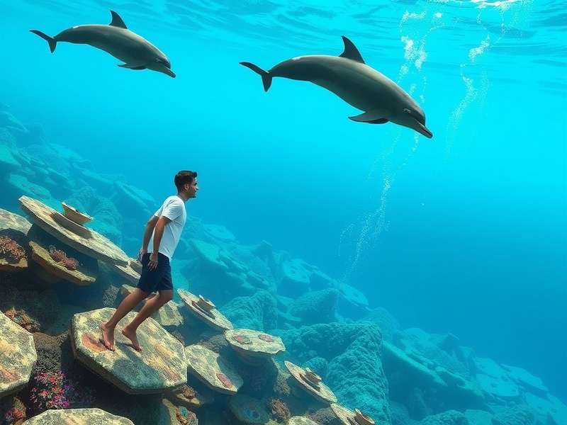Marine Life Interaction in Indian Oceanic Wonders Player interacting with dolphins in Indian Oceanic Wonders
