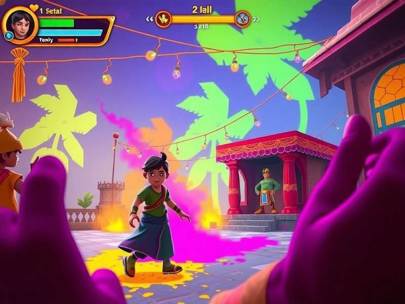 Traditional Holi Celebrations in the Game Cultural elements in Holi Glow Gallivant showing traditional celebrations