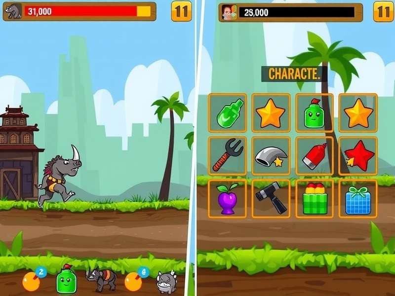 Raipur Rhino Run Blitz Character Selection Character selection screen in Raipur Rhino Run Blitz