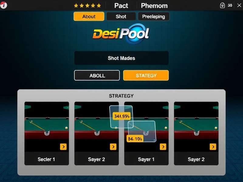 Desi 3D Pool Phenom Gameplay Desi 3D Pool Phenom gameplay screenshot showing realistic pool table