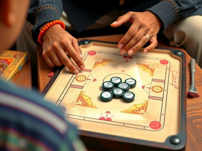 Proper finger positioning for Carrom strike Carrom player demonstrating proper finger position