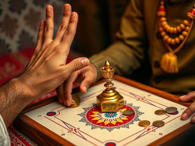 Close-up of Carrom Board showing coin arrangement Carrom Board with coins and striker