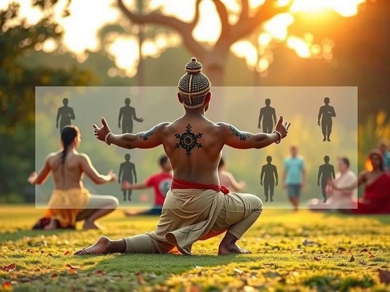 Group practicing Yogic Yodhas demonstrating harmony and balance People practicing Yogic Yodhas in a peaceful natural setting