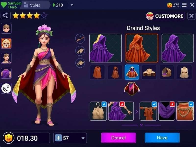 Accessory Customization in Sari Spin Hero Sari Spin Hero accessory customization screen