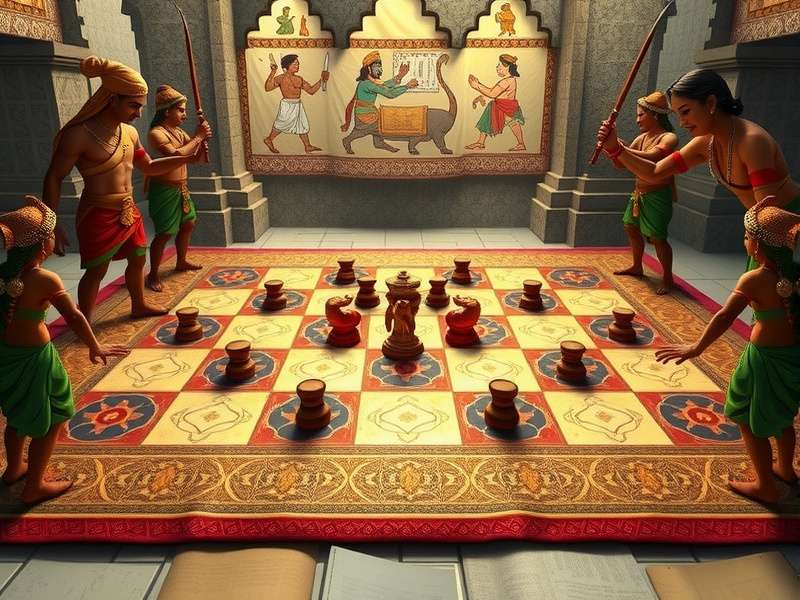 Historical Depiction of Chaturanga Ancient Indian manuscript depicting Chaturanga Champion