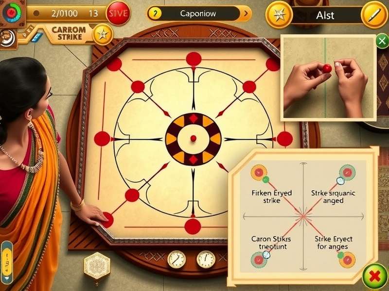 Traditional Carrom Board Historical Reference Historical carrom board and pieces from traditional Indian setting