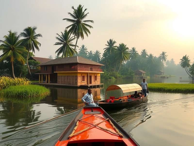 Serene Kerala Backwaters Landscape Kerala Backwaters landscape with houseboats
