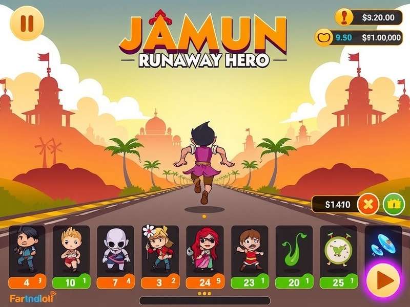 Jamun Runaway Hero Gameplay Jamun Runaway Hero gameplay screenshot showing character running through colorful Indian landscape