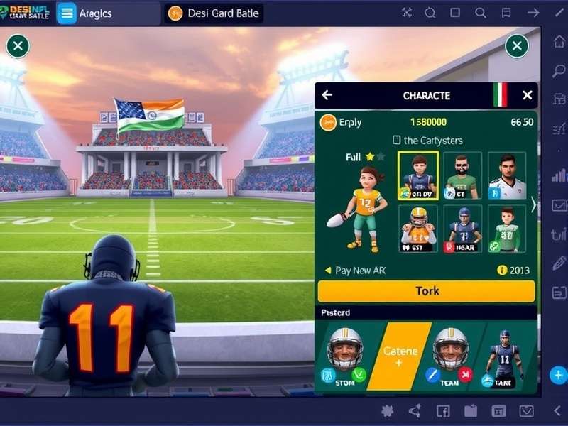 Desi NFL Grand Battle - Immersive Gameplay Experience Desi NFL Grand Battle gameplay screenshot showing Indian-themed stadium and characters