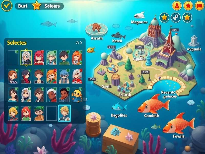 Underwater Kingdom Characters Character selection screen in Underwater Kingdom featuring diverse aquatic heroes