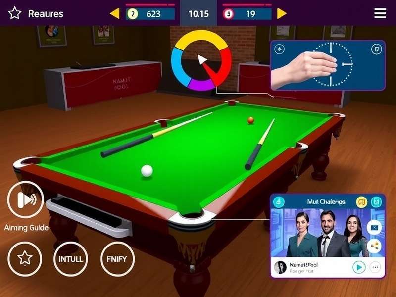 Namaste Pool Star Gameplay Namaste Pool Star gameplay screenshot showing realistic billiards table and controls