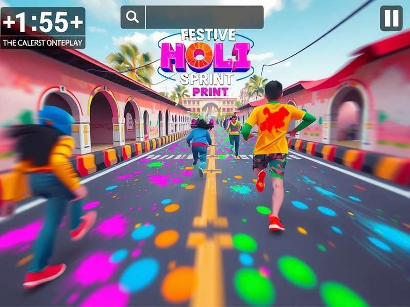 Festive Holi Sprint Colorful Gameplay Festive Holi Sprint gameplay showing colorful characters running through vibrant environments