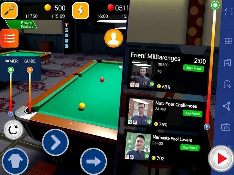 Namaste Pool Star Control System Namaste Pool Star control interface showing aiming guide and power meter