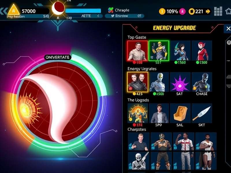 Energy Enforcers Character Progression System Energy Enforcers character upgrade interface showing progression paths