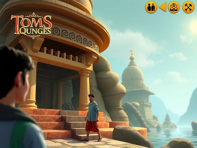 Tom S Ganges Quest - Temple Exploration Tom S Ganges Quest gameplay showing character exploring Indian temple