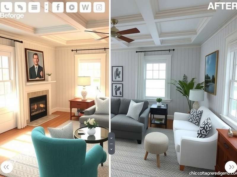 Chic Cottage Redesign Interior Design Example Chic Cottage Redesign gameplay showing a beautifully designed virtual living room