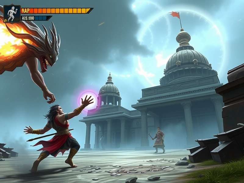 Namaste Nightmare Crusher - Epic Battle Scene Namaste Nightmare Crusher gameplay screenshot showing protagonist fighting mythological creature