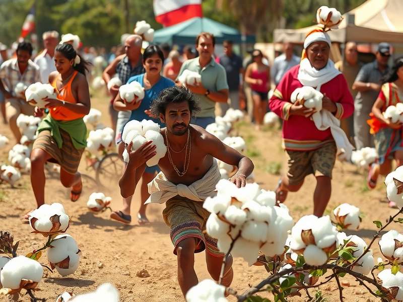 Traditional Indian Cotton Race competition showing participants carrying cotton